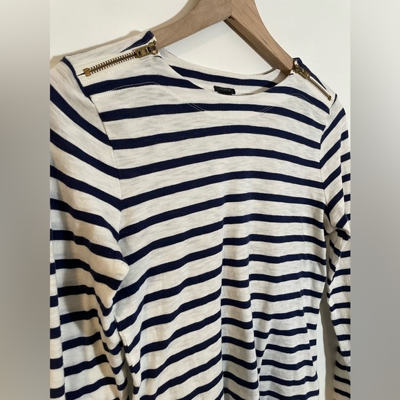 J. Crew Navy Striped Long Sleeve Shirt Zip-up Shoulders Size Small Lightweight - Picture 3 of 11